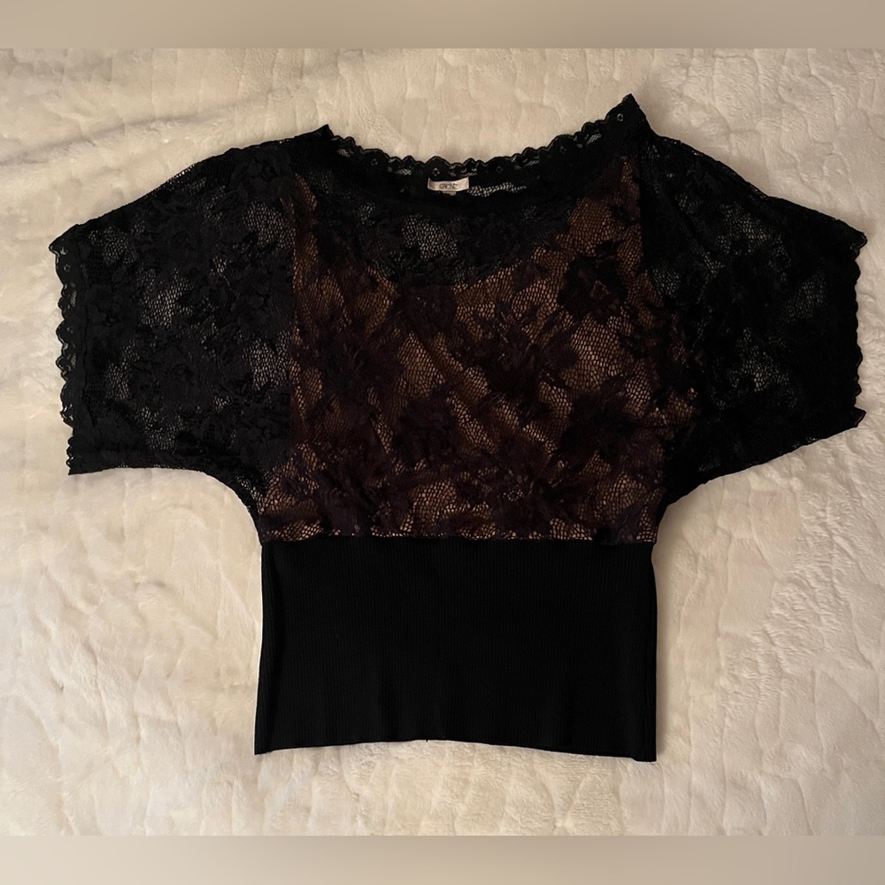 Vintage caché lace mesh top black with tank size L - Picture 3 of 8